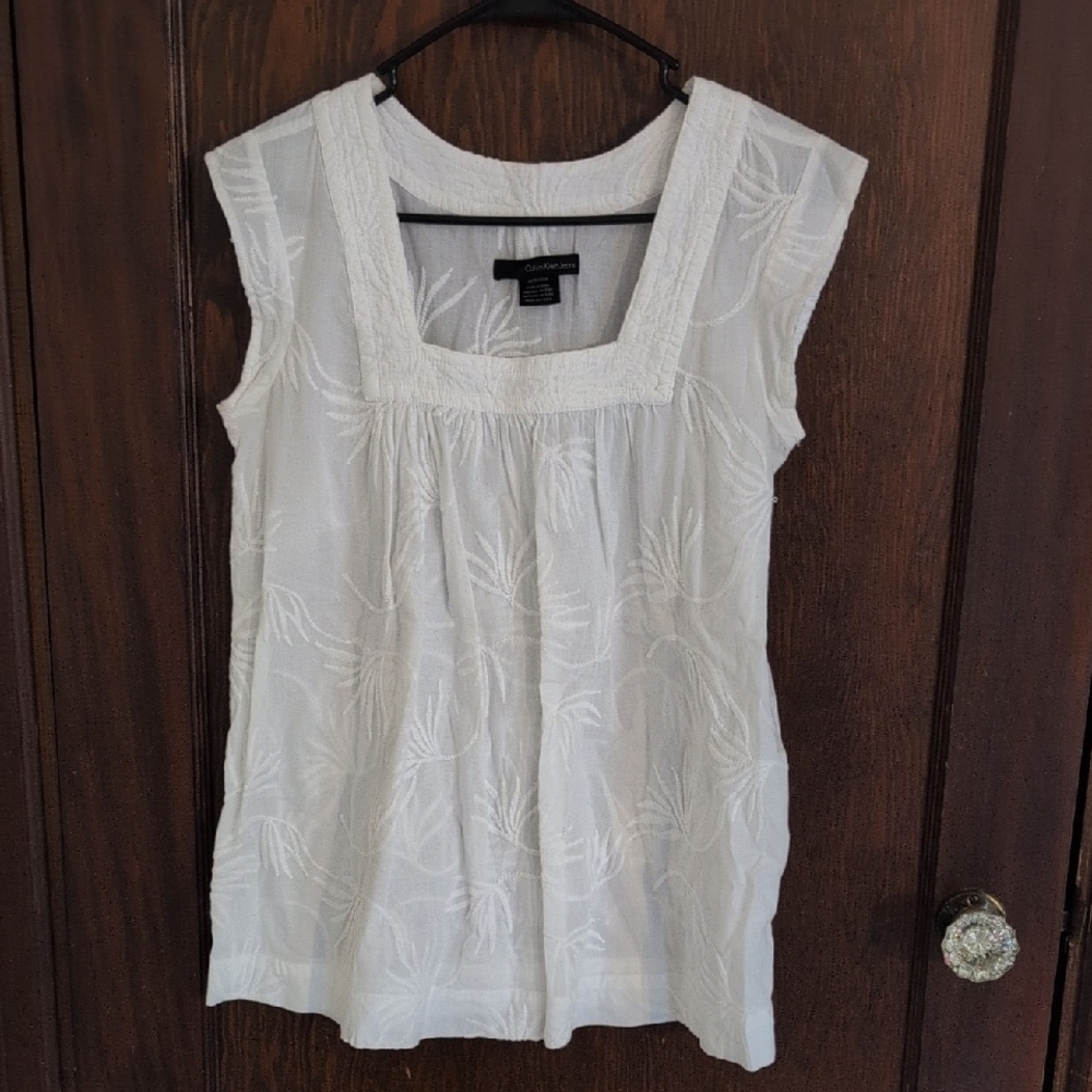 Calvin Klein Jeans White Square Neck Flowy Tank Size XS